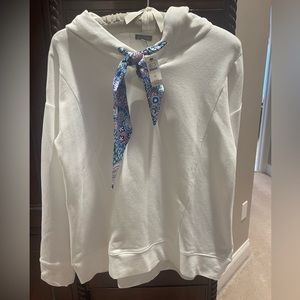 NWT T BY TALBOTS Hoodie Sweatshirt Stretch Cotton Bandana Drawstring White